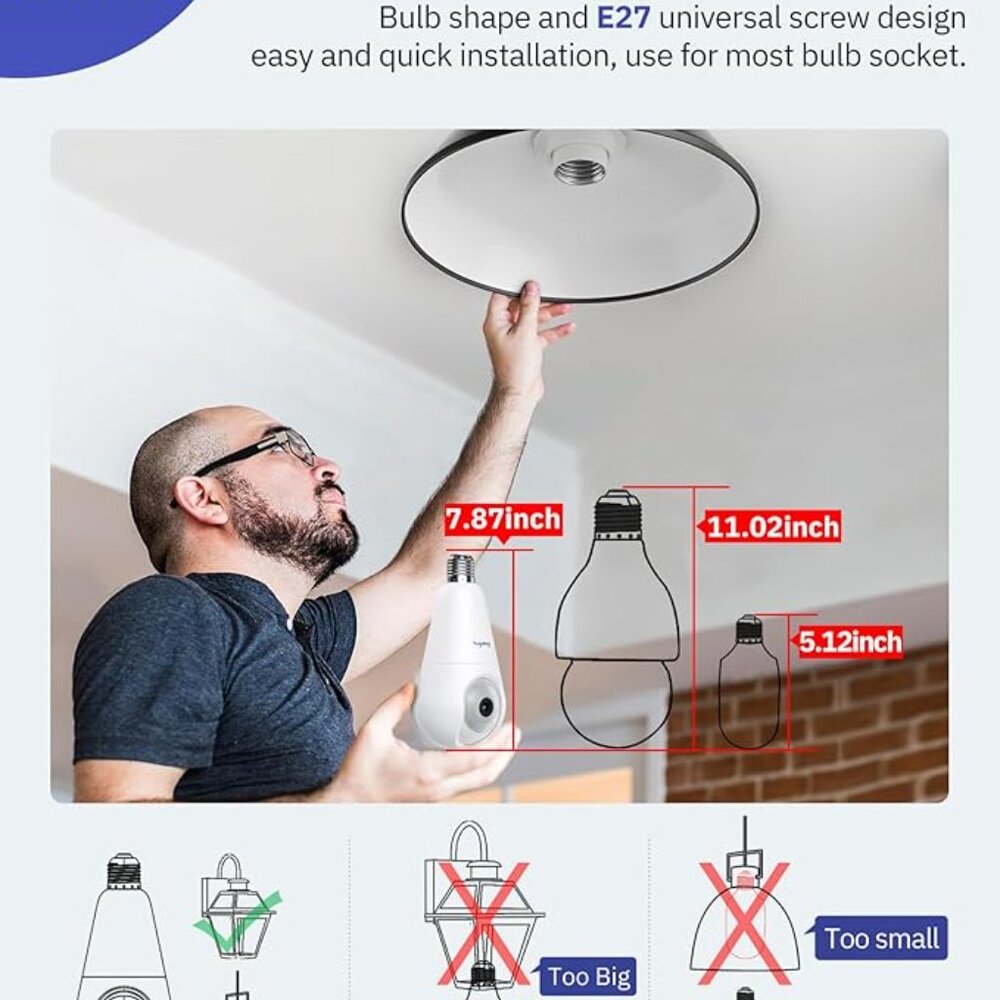 Hugolog 2K Light Bulb Security Cameras Wireless Outdoor-2.4GHz W/ AI Motion - Picture 3 of 4